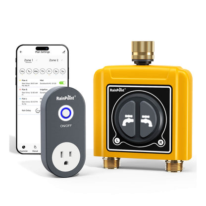 RainPoint 2 Zone WiFi Hose Timer for Lawn with Brass Inlet & Outlet