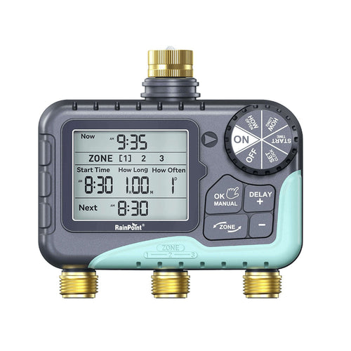 RAINPOINT 3 Zone Water Timer with Brass Inlet & Outlet