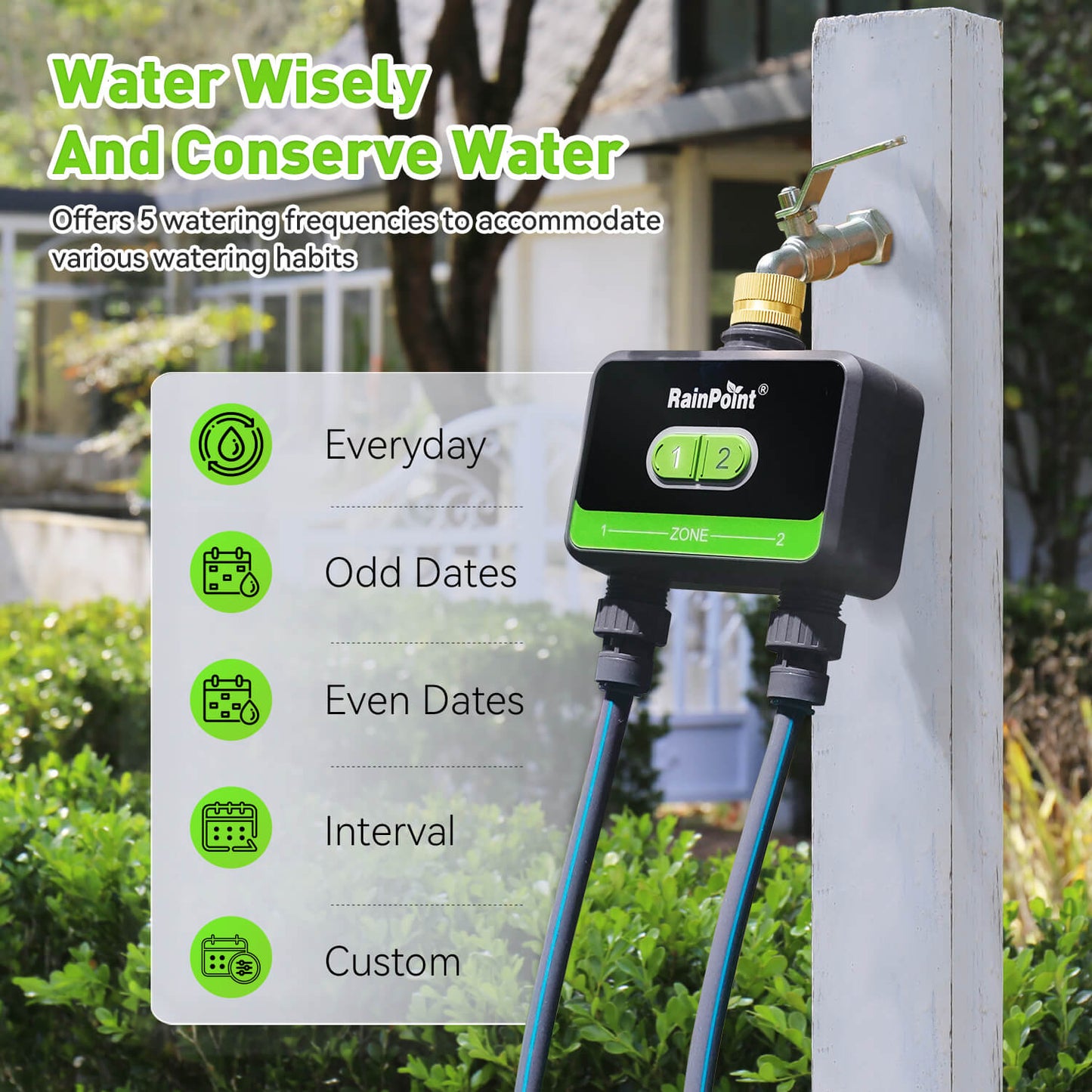 RainPoint with Brass Inlet 2-Zone Smart Hose Timer