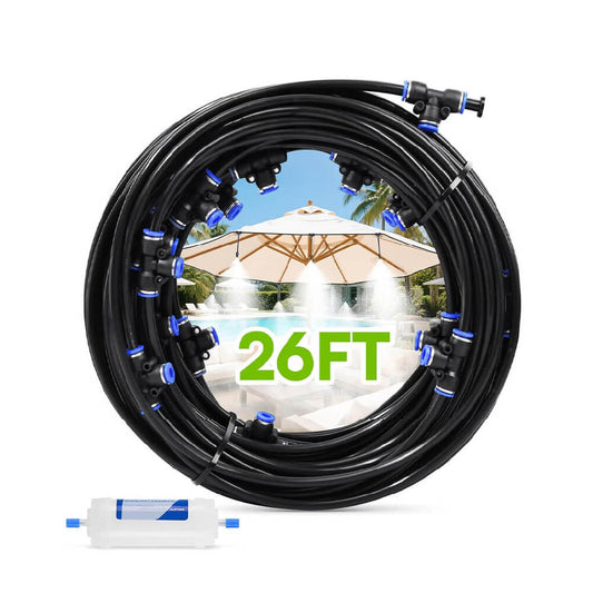 RAINPOINT 26FT Outdoor Misting Kit - 7 Nozzles & Filter for Patio Cooling