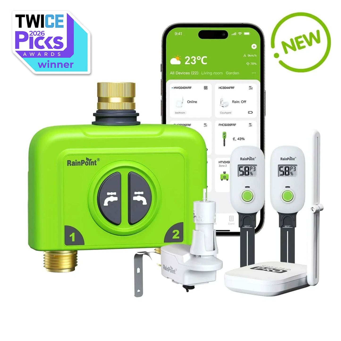 RainPoint Smart Irrigation System with Soil & Weather Sensors