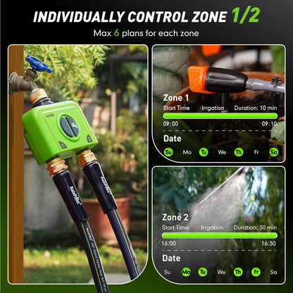 RainPoint 2 Zone WiFi Hose Timer with Brass Inlet & Outlet