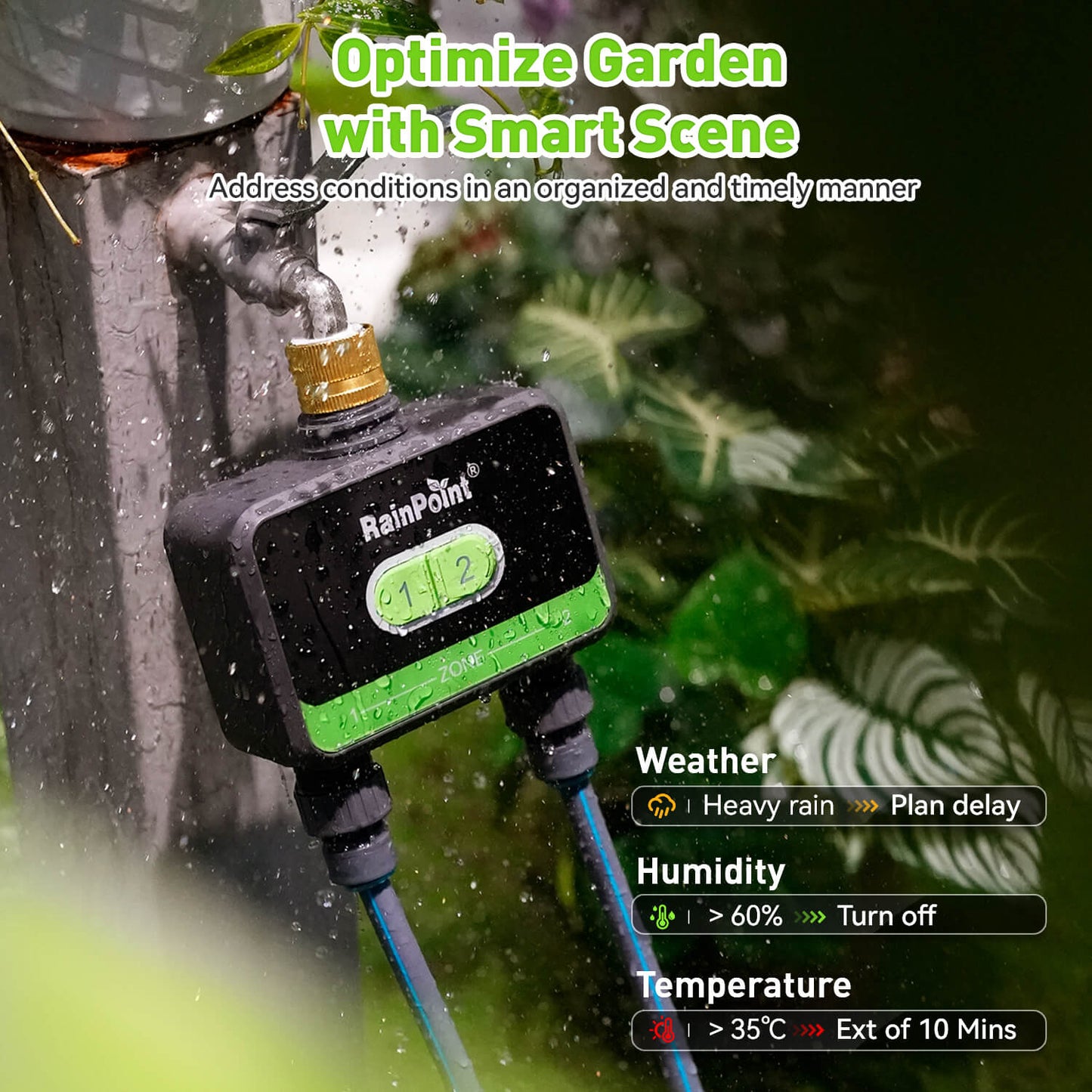 RainPoint with Brass Inlet 2-Zone Smart Hose Timer