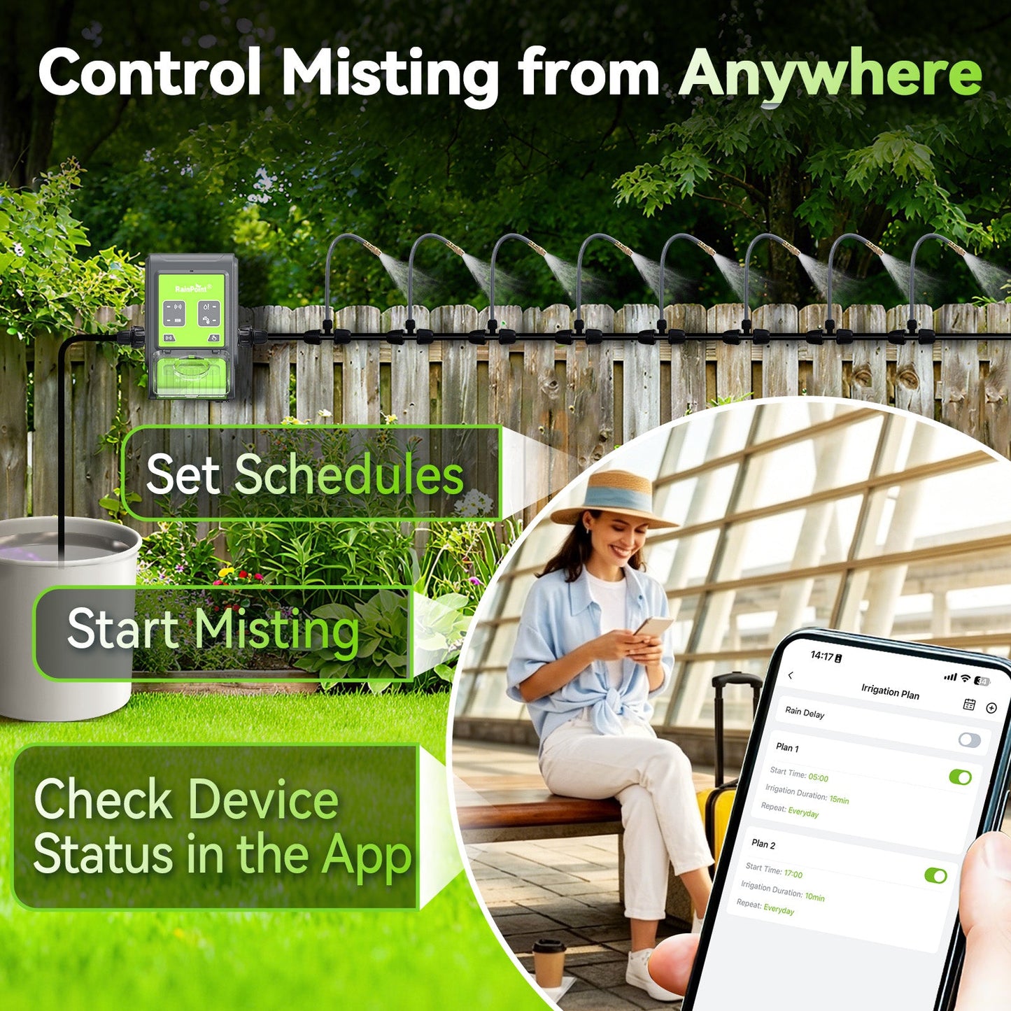 RainPoint Smart Water Pump Misting Kit for Gardens & Rain Barrels