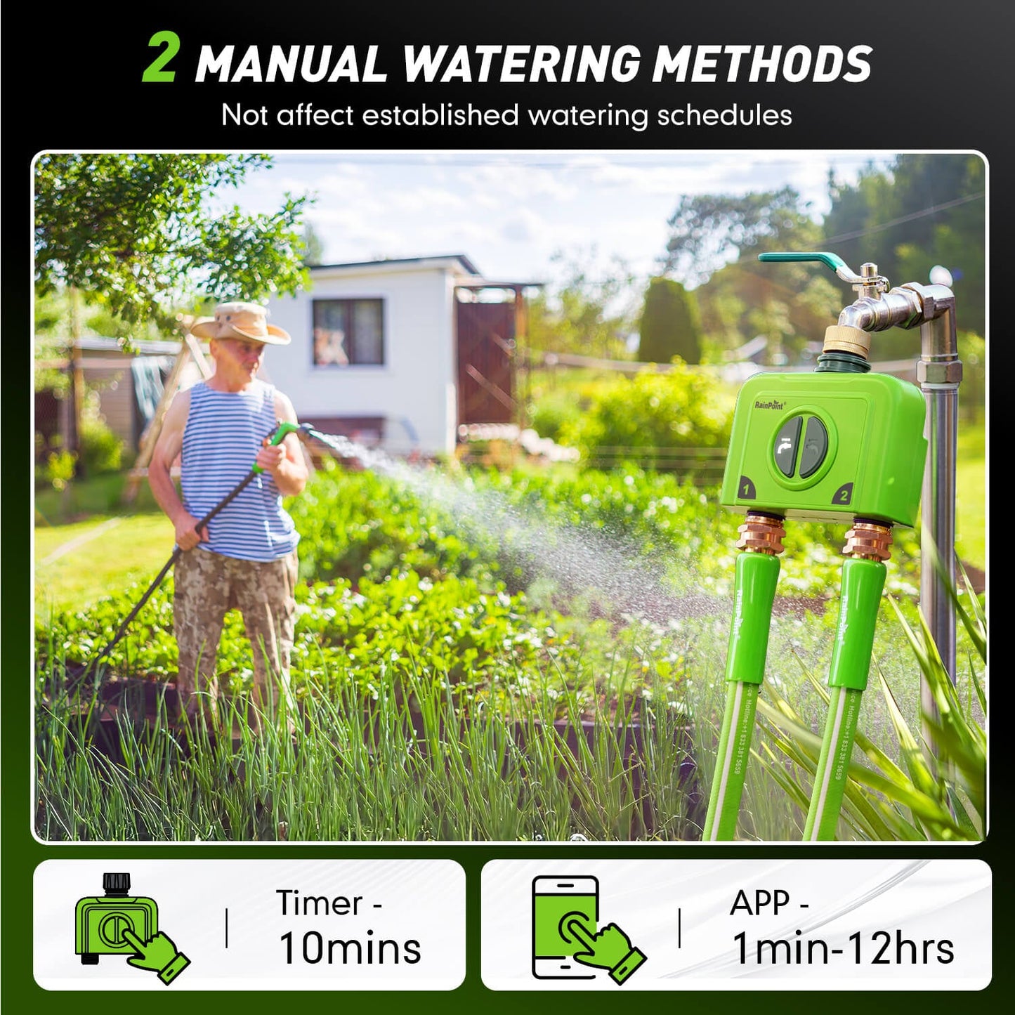RainPoint 2 Zone WiFi Hose Timer with Brass Inlet & Outlet