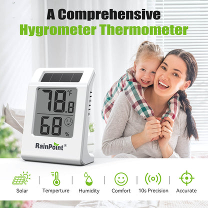 RainPoint 2.1'' Solar-Powered Thermometer and Hygrometer Meter