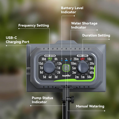 RAINPOINT Solar & USB-C Automatic Drip Irrigation Kit: Rechargeable Plant Waterer for 10-20 Plants, Indoor/Outdoor Garden, Balcony, Greenhouse