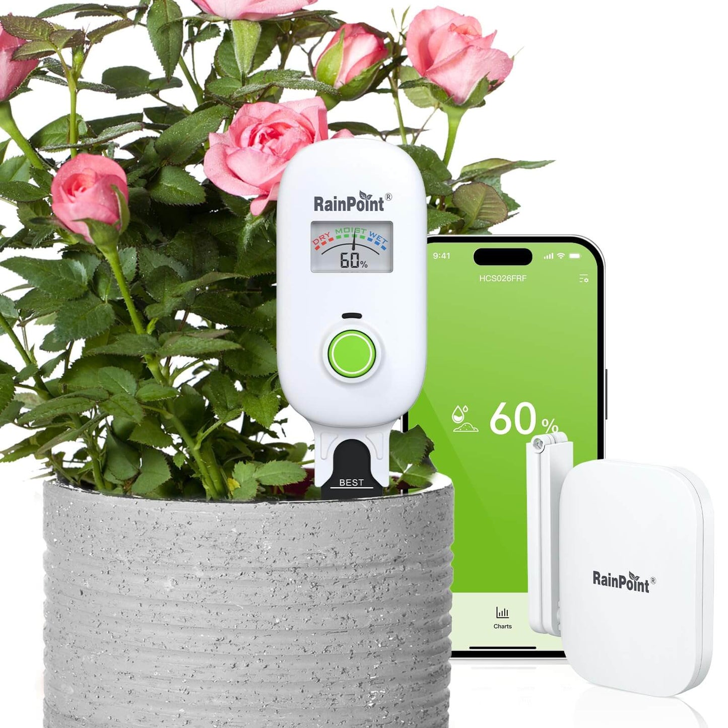 [2026 Version] RAINPOINT Visual Gauge Digital Smart Wireless Plant Moisture Meter Kit