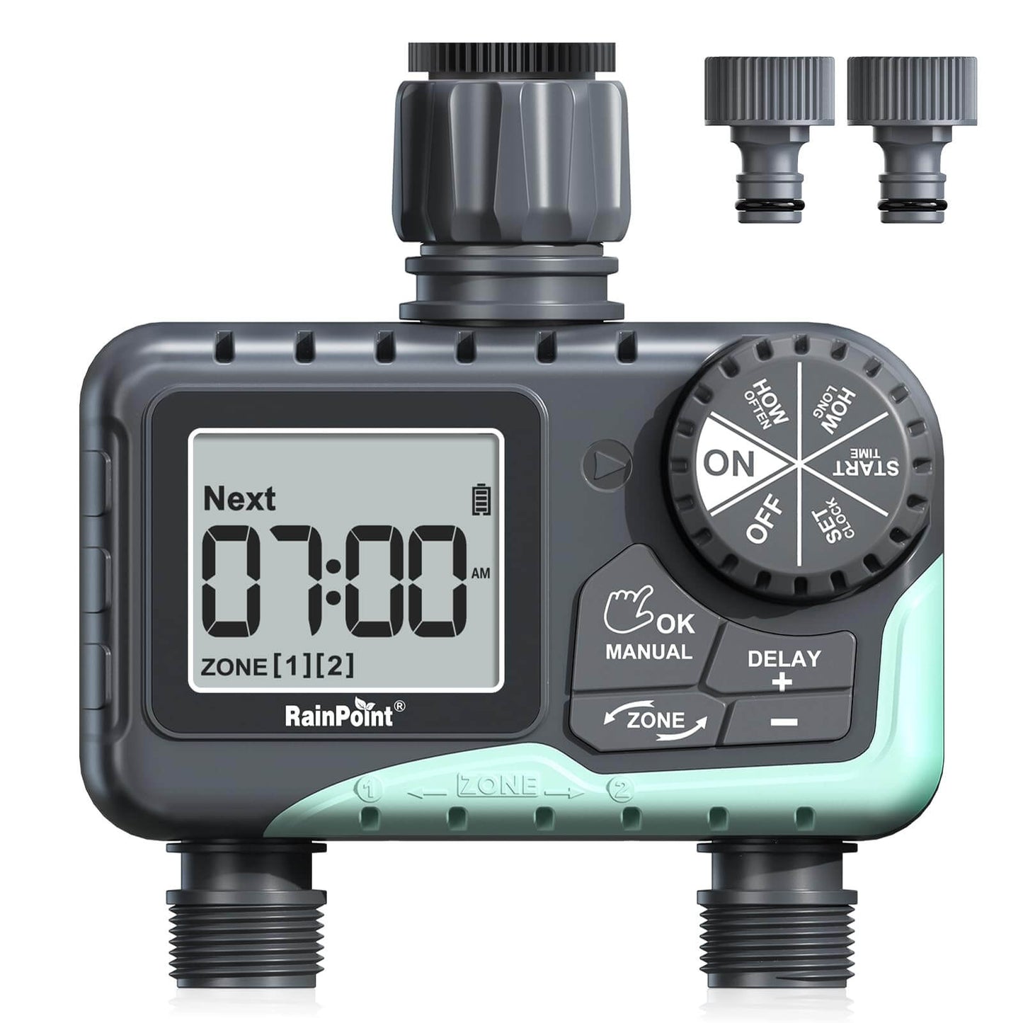 RAINPOINT Irrigation Computer with 2 Independently Controlled Outputs, Easy & Quick Automatic/Manual Irrigation Control