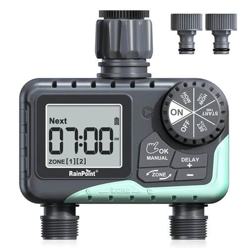 RAINPOINT Irrigation Computer with 2 Independently Controlled Outputs, Easy & Quick Automatic/Manual Irrigation Control
