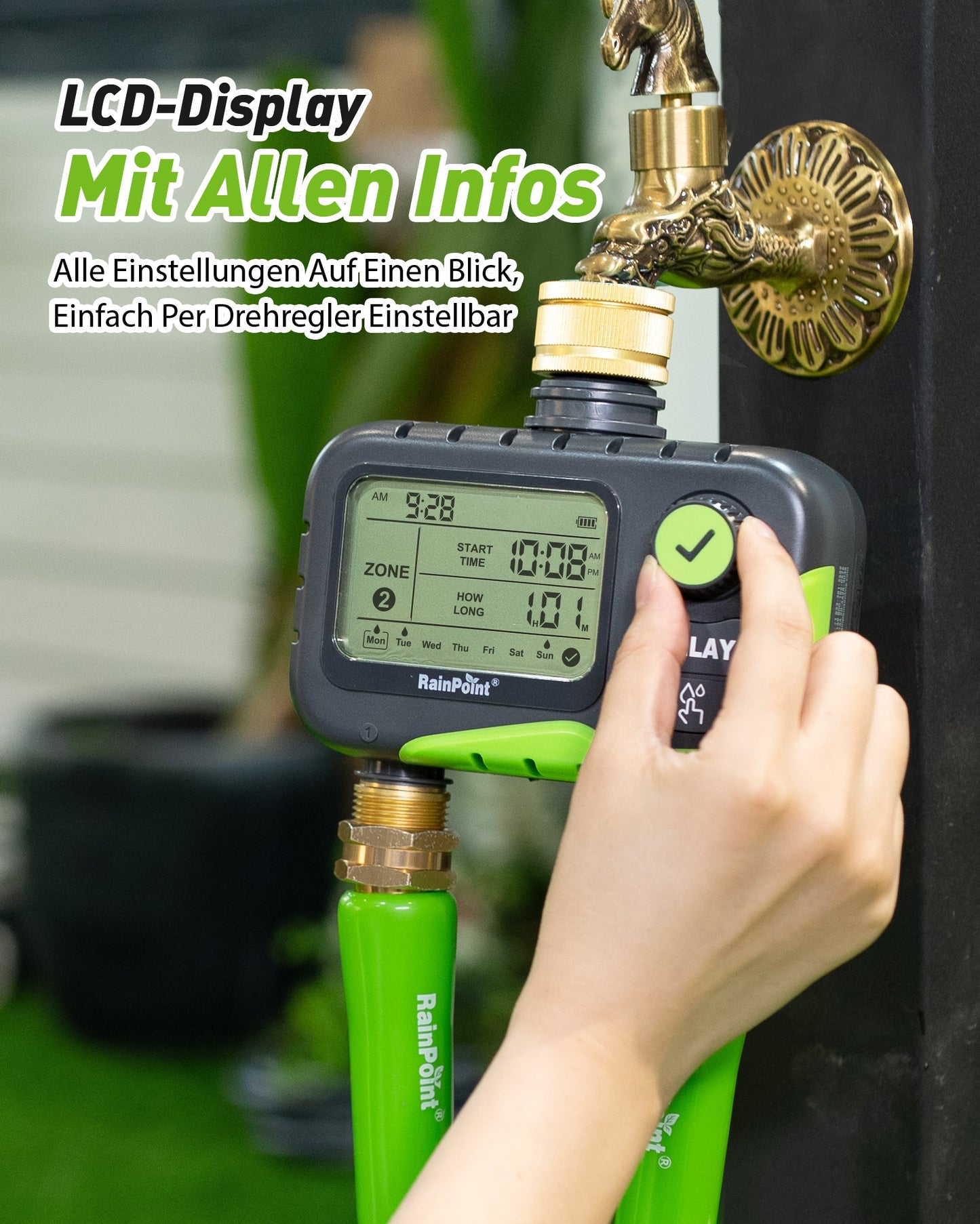 RAINPOINT 2-Zone Irrigation Timer – Programmable, Rain Delay, IP65 Waterproof