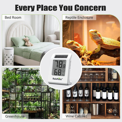RainPoint 2.1'' Solar-Powered Thermometer and Hygrometer Meter