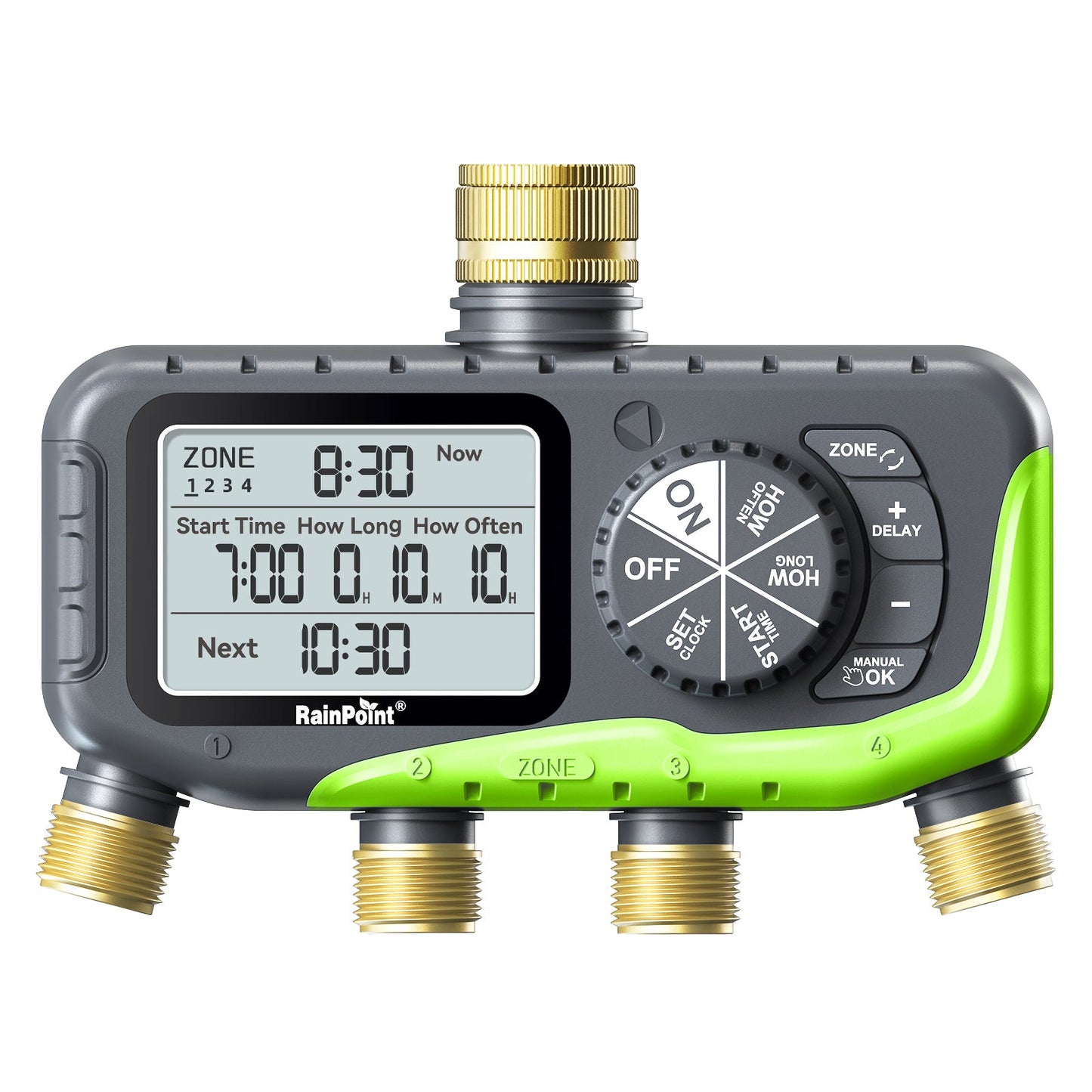 RainPoint Brass 4-Way Inlet and Outlet Garden Hose Timer