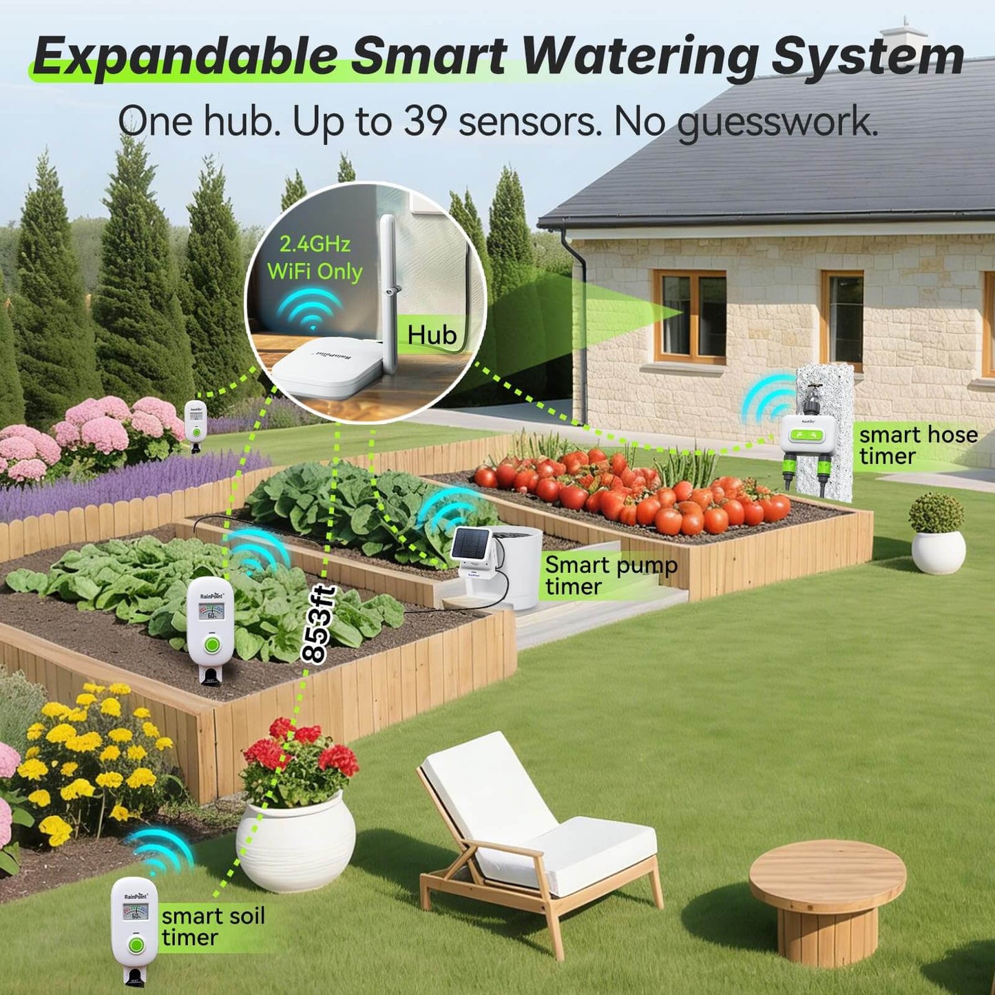 [2026 Version] RAINPOINT Visual Gauge Digital Smart Wireless Plant Moisture Meter Kit