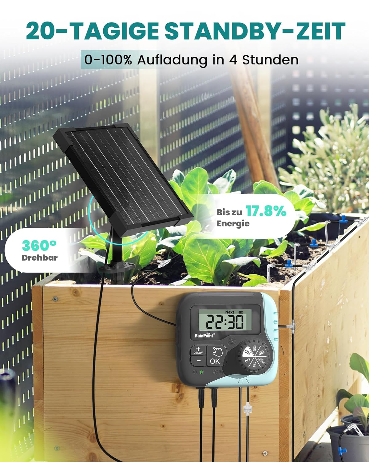 RainPoint Drip Irrigation System With Solar Pump Timer IK15P,Automatic Watering System for Potted Plants