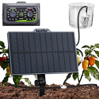 RAINPOINT Solar & USB-C Automatic Drip Irrigation Kit: Rechargeable Plant Waterer for 10-20 Plants, Indoor/Outdoor Garden, Balcony, Greenhouse