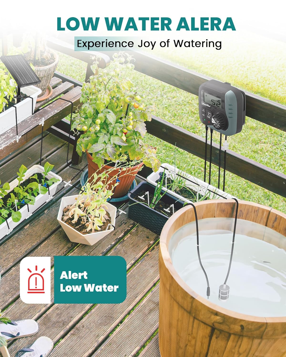 RainPoint Drip Irrigation System With Solar Pump Timer IK15P,Automatic Watering System for Potted Plants