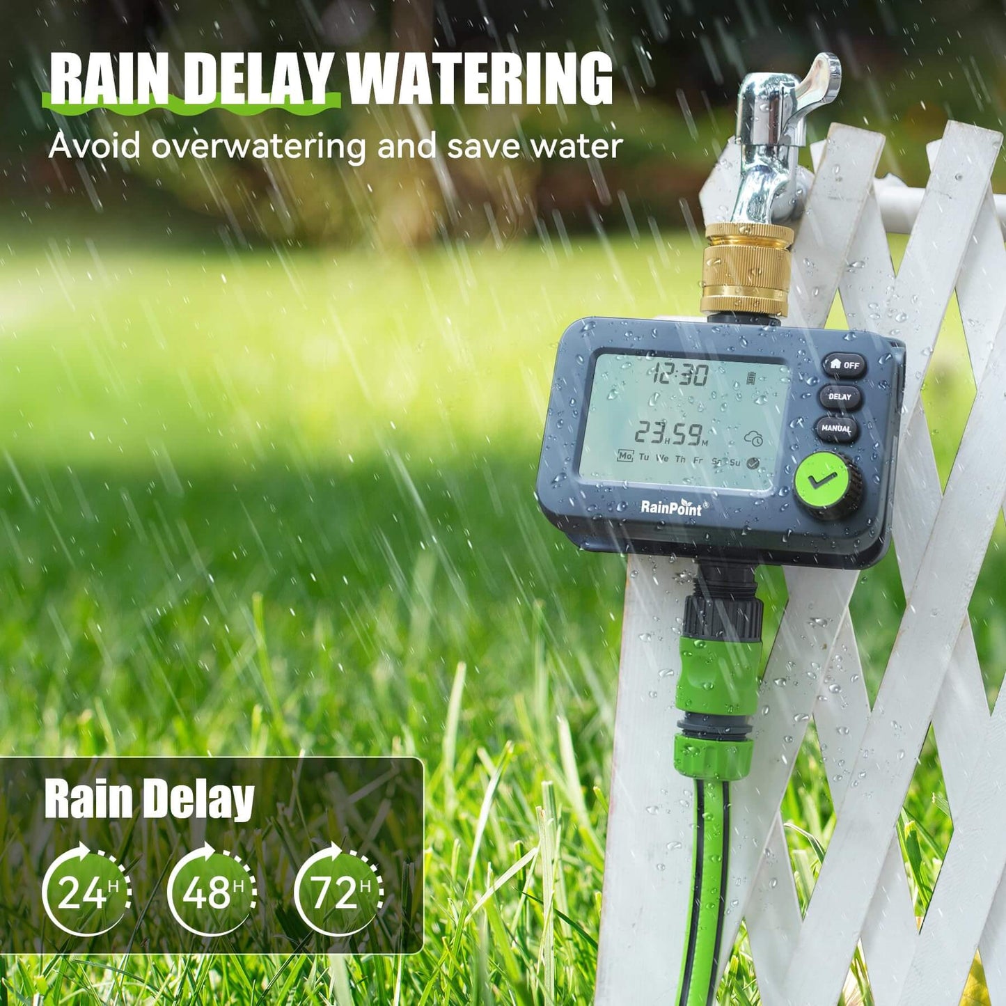 RAINPOINT Irrigation Computer with Brass Inlet, Watering Timer