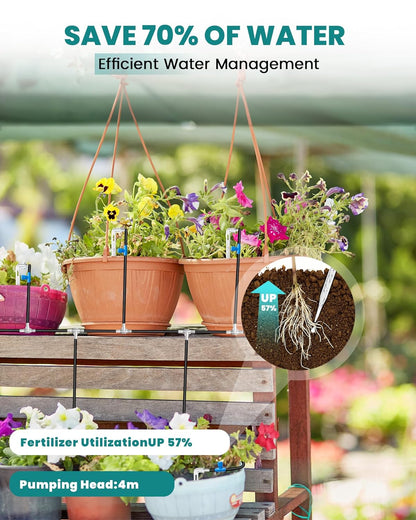 RainPoint Drip Irrigation System With Solar Pump Timer IK15P,Automatic Watering System for Potted Plants