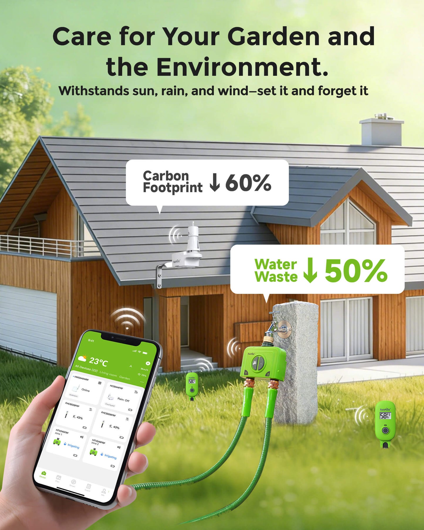 RainPoint wireless Rain Sensor with Mounting Bracket and Wire
