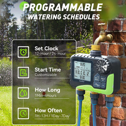 RainPoint ITV347 3-Zone Programmable Brass Sprinkler Timer