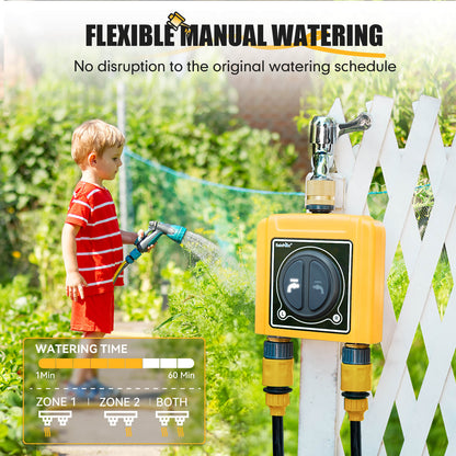 RainPoint 2 Zone WiFi Hose Timer for Lawn with Brass Inlet & Outlet