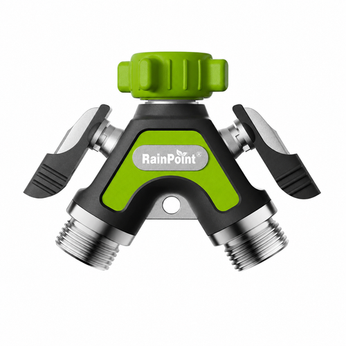 RAINPOINT Garden Hose Splitter 2 Way – All Metal Heavy Duty Water Y Splitter(Green)