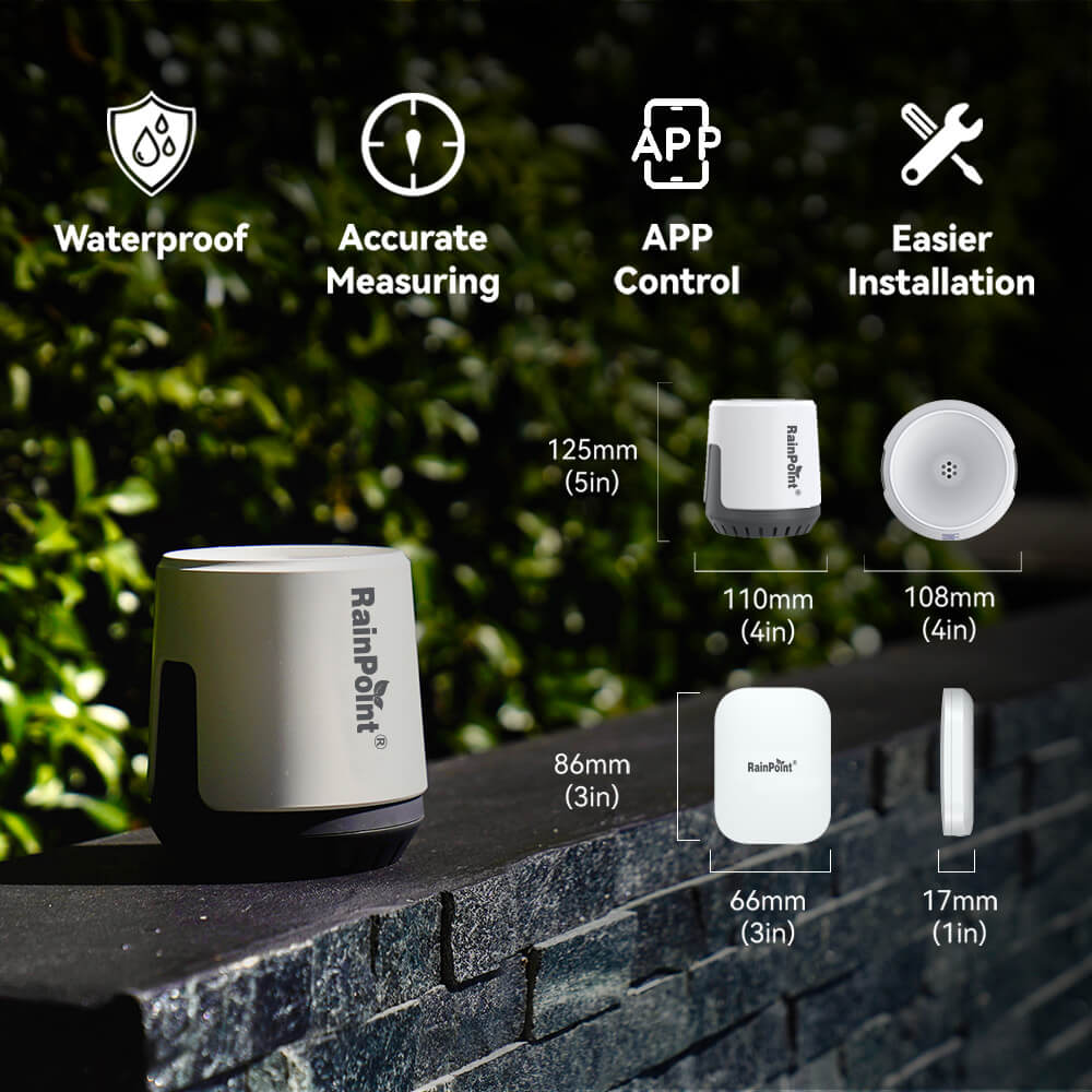 RAINPOINT Wireless Digital Rain Gauge Outdoor with App - Smart Rain Gauge with Accurate Weather Sensor