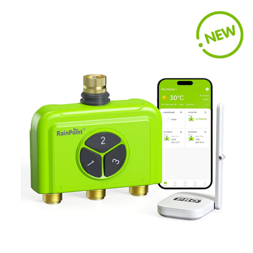 RainPoint 3 Zone WiFi Water Timer with Smart Gateway, Brass Inlet/Outlet