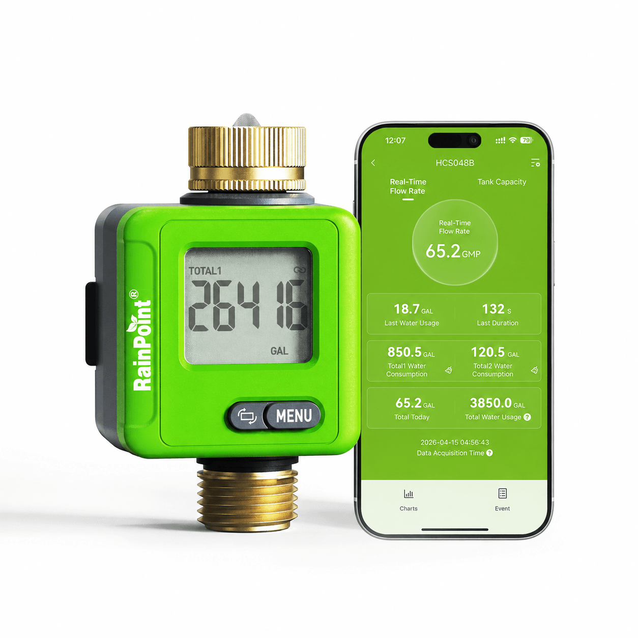 RainPoint Smart Water Flow Meter with Bluetooth App Control