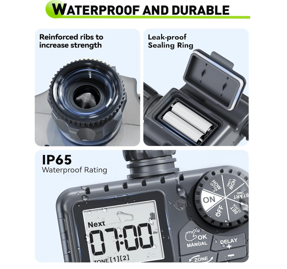 RAINPOINT Irrigation Computer with 2 Independently Controlled Outputs, Easy & Quick Automatic/Manual Irrigation Control