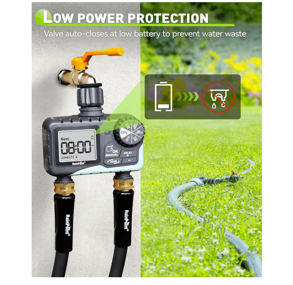 RAINPOINT Irrigation Computer with 2 Independently Controlled Outputs, Easy & Quick Automatic/Manual Irrigation Control
