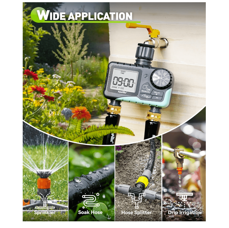 RAINPOINT Irrigation Computer with 2 Independently Controlled Outputs, Easy & Quick Automatic/Manual Irrigation Control