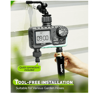 RAINPOINT Irrigation Computer with 2 Independently Controlled Outputs, Easy & Quick Automatic/Manual Irrigation Control