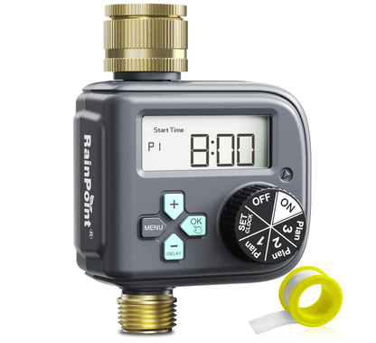 RAINPOINT Irrigation Computer with Brass Inlet and Outlet,Water Timer with 3 Schedules
