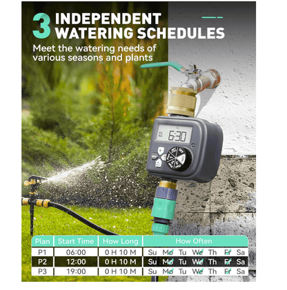 RAINPOINT Irrigation Computer with Brass Inlet and Outlet,Water Timer with 3 Schedules