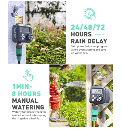 RAINPOINT Irrigation Computer with Brass Inlet and Outlet,Water Timer with 3 Schedules