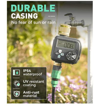 RAINPOINT Irrigation Computer with Brass Inlet and Outlet,Water Timer with 3 Schedules