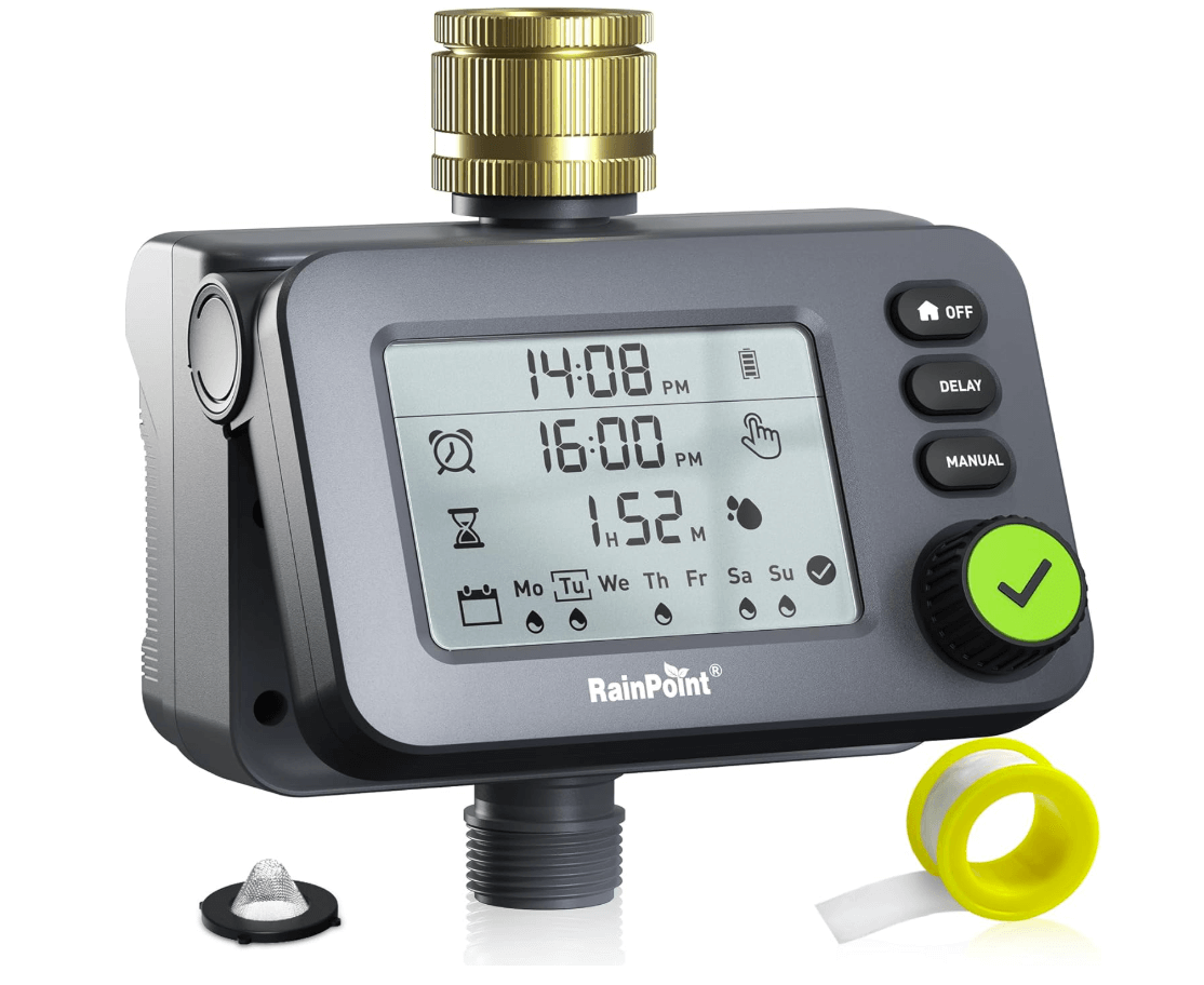 RAINPOINT Irrigation Computer with Brass Inlet, Watering Timer