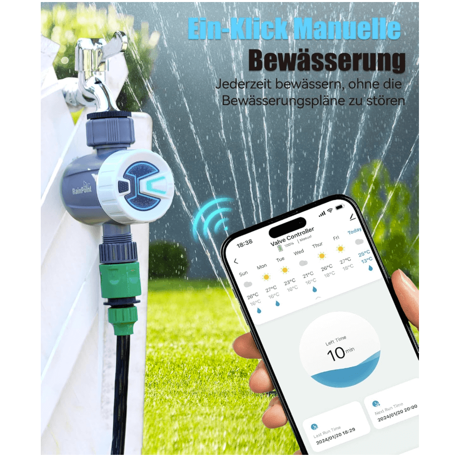 RAINPOINT Irrigation Computer, WiFi, Automatic Watering with Cycle Soak Mode