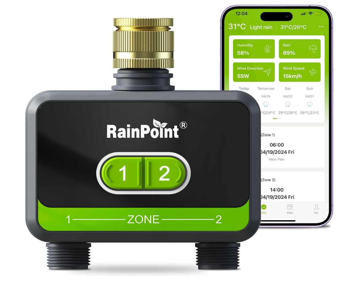 RAINPOINT Watering Computer Bluetooth 2 Outputs, Brass Inlet, without WiFi Hub