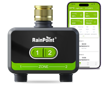 RAINPOINT Watering Computer Bluetooth 2 Outputs, Brass Inlet, without WiFi Hub