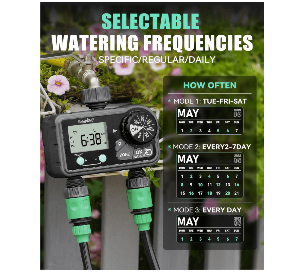 RAINPOINT Irrigation Computer 2 Outputs, Automatic Watering Programmable Watering Timer