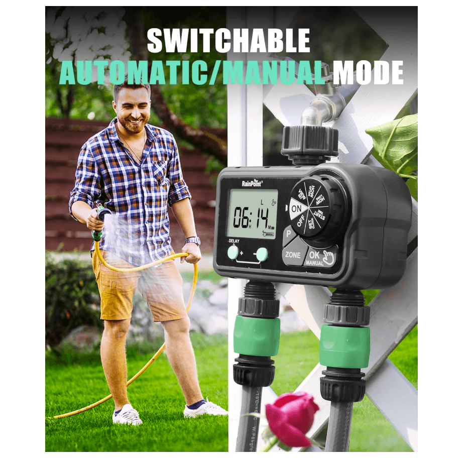 RAINPOINT Irrigation Computer 2 Outputs, Automatic Watering Programmable Watering Timer