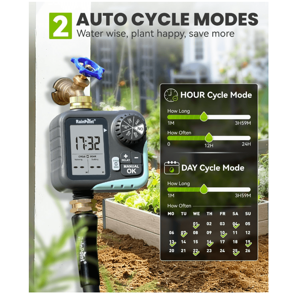 RAINPOINT Sprinkler Timer for Garden Hose - Hose Timer with Cycle & Soak, Brass Inlet