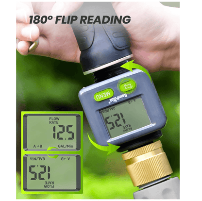 Rainpoint Water Flow Meter with Brass Inlet,Garden Hose, Sprinkler & Nozzle Sprayer