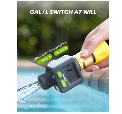Rainpoint Water Flow Meter with Brass Inlet,Garden Hose, Sprinkler & Nozzle Sprayer