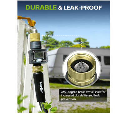 RAINPOINT Water Flow Meter with Brass Inlet, Garden Hose Watering, Lawn Sprinkler & Nozzle Sprayer