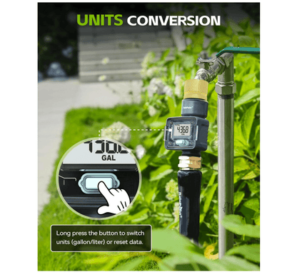 RAINPOINT Water Flow Meter with Brass Inlet, Garden Hose Watering, Lawn Sprinkler & Nozzle Sprayer