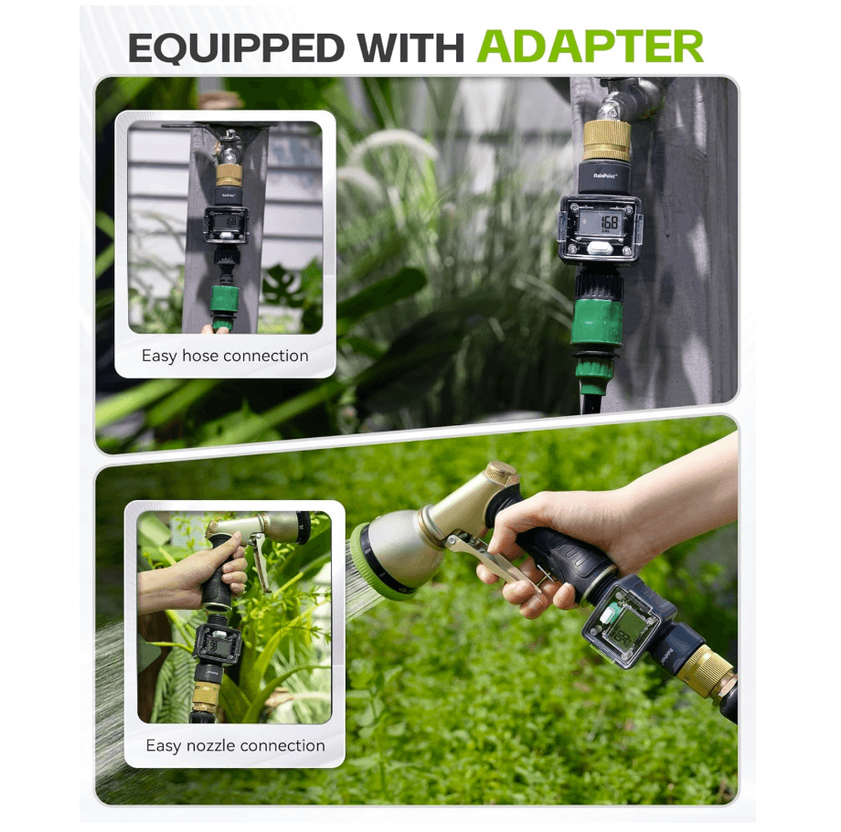 RAINPOINT Water Flow Meter with Brass Inlet, Garden Hose Watering, Lawn Sprinkler & Nozzle Sprayer
